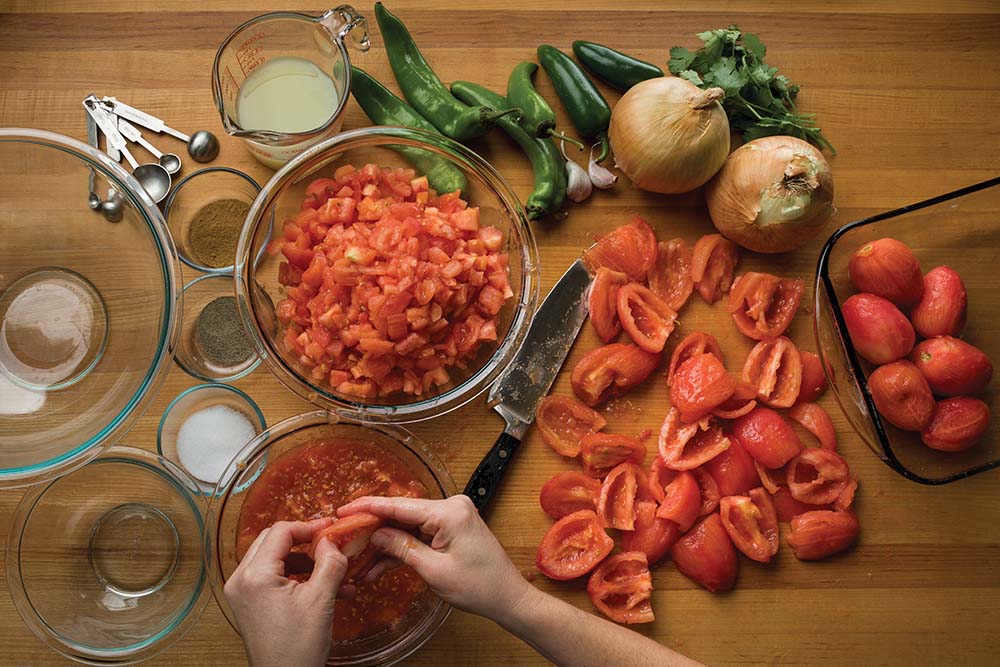 Food prep of all the ingredients for salsa