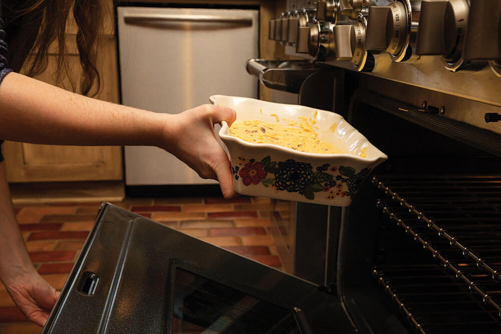 Placing pan in the oven